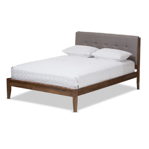 Baxton Studio Adelia Mid Century Light Grey Whitewash Platform Bed